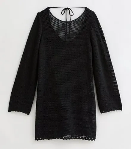 Curves Black Open Crochet Long Sleeve Kaftan New Look