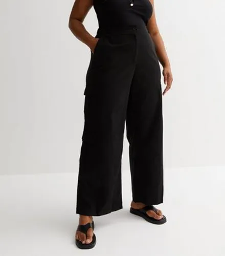 Curves Black Wide Leg Cargo Trousers New Look
