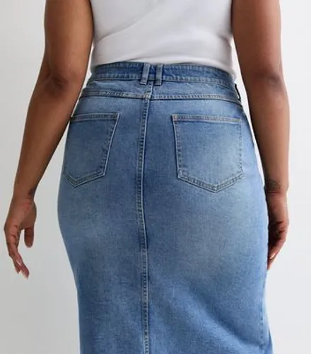 Curves Blue Denim Midi Skirt New Look