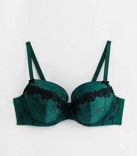 Curves Green Floral Satin Bra New Look