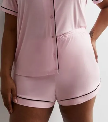 Curves Pale Pink Short Pyjama Set with Piping Trim New Look