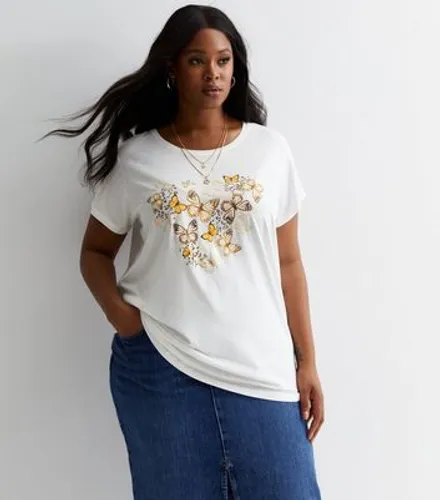 Curves White Cotton Butterfly Logo T-Shirt New Look