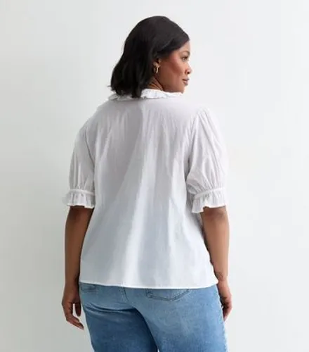Curves White Ruffle Neck Top New Look