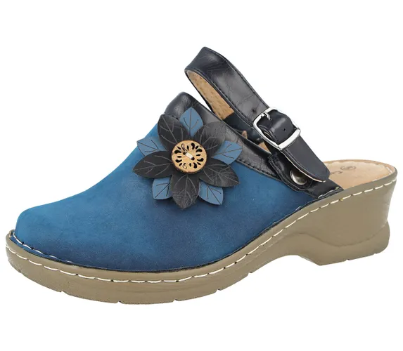 Cushion Walk Ladies Leather Lined Flower Closed Toe Clogs