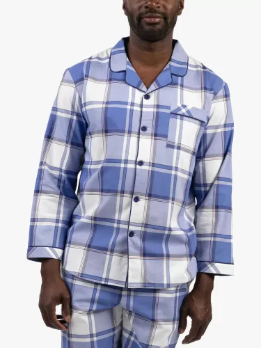Cyberjammies Jamie Check Cotton Long Sleeved Pyjama Top, Blue Mix - Blue Mix - Male