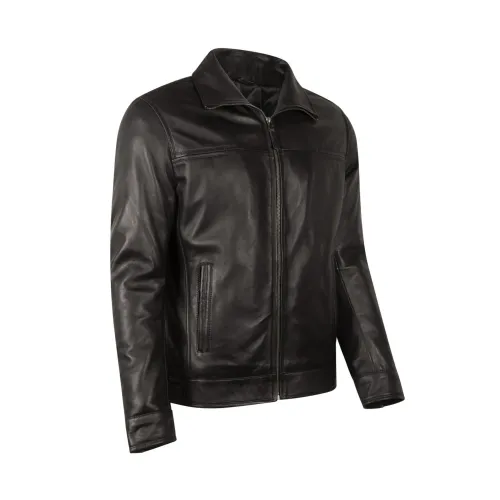 Cycas D’or , Kent Black Leather Jacket ,Black male, Sizes: