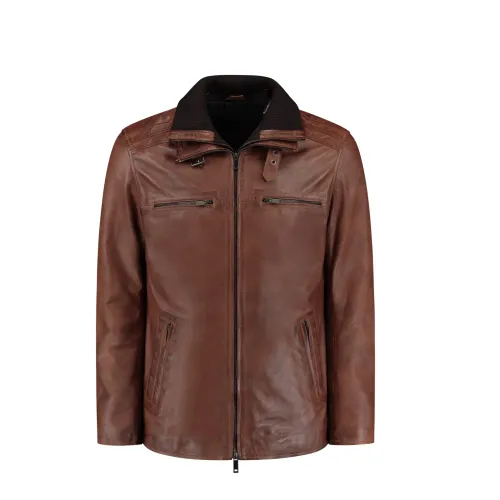 Cycas D’or , Leather Parka with Removable Wool Collar - 2 in 1 Jacket ,Brown male, Sizes: