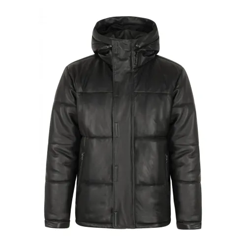 Cycas D’or , Polaris Leather Puffer Parka ,Black male, Sizes: