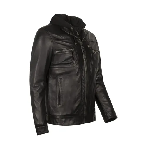Cycas D’or , Urban Black Leather Jacket ,Black male, Sizes: