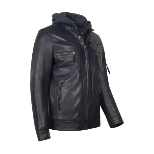 Cycas D’or , Urban Royal Blue Leather Jacket ,Blue male, Sizes: