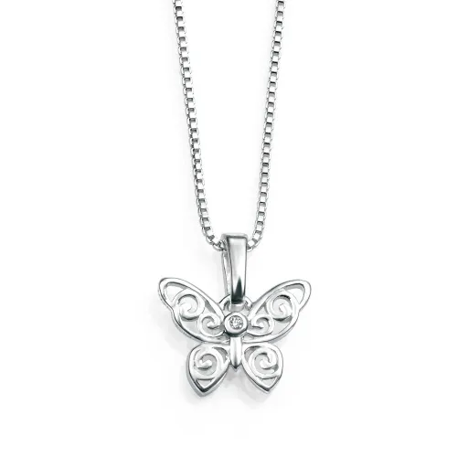 D for Diamond Children's Silver & Diamond Filigree Butterfly Necklace
