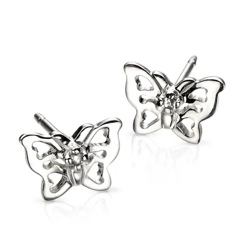 D for Diamond Children's Silver & Diamond Filigree Butterfly Stud Earrings
