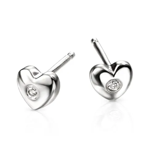 D for Diamond Children's Silver & Diamond Heart Stud Earrings