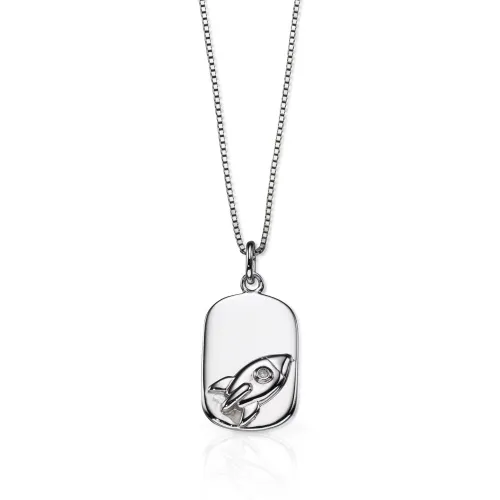 D for Diamond Children's Silver & Diamond Rocket Dogtag Necklace