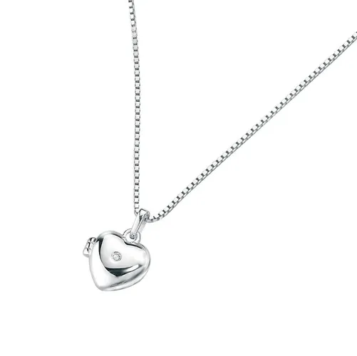 D for Diamond Children's Silver & Diamond Small Heart Locket Necklace