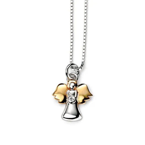 D for Diamond Children's Silver & Gold Plated Diamond Angel Necklace