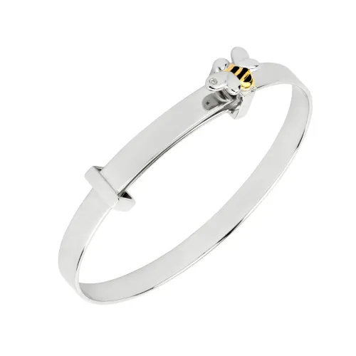 D for Diamond Children's Silver & Gold Plated Diamond Bee Expandable Bangle