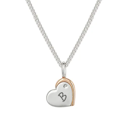 D for Diamond Children's Silver & Rose Gold Plated Diamond Heart Necklace