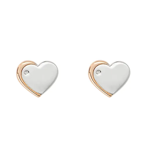 D for Diamond Children's Silver & Rose Gold Plated Diamond Heart Stud Earrings