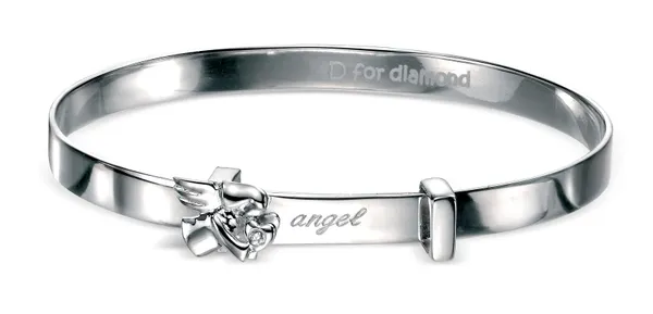 D For Diamond Sterling Silver Angel Baby Bangle - Silver