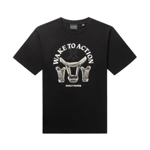 Daily Paper , Classic Short Sleeve T-shirt with Custom Print ,Black male, Sizes: