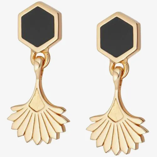 Daisy London Palms 18ct Gold Plated Hexagon Palm Drop Fan Earrings WE18_GP