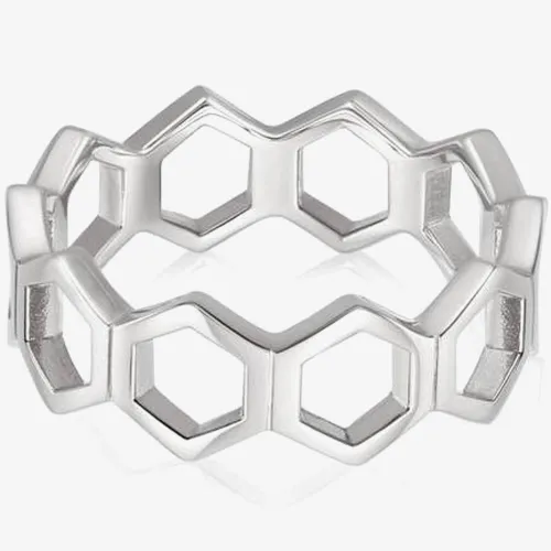 Daisy London Palms Sterling Silver Hexagon Palm Band Ring WR07_SLV_XS