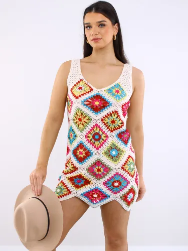 Daisy Street Cream / Multi Sleeveless Crochet Dress