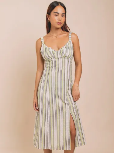 Daisy Street Green Stripe Pattern Midi Dress