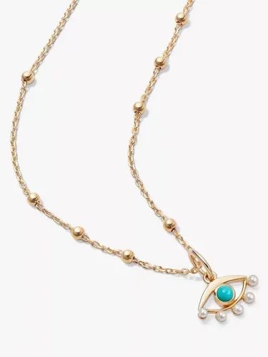 Daisy Tech London Evil Eye Turquoise & Pearl Pendant Necklace, Gold - Gold - Female