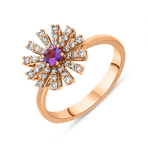 Damiani Margherita 18ct Rose Gold 0.35ct Brown Diamond Amethyst Ring - M.5 (13)