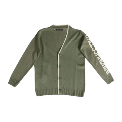 Daniele Alessandrini , Green Military Kids Cardigan with Logo Embroidery ,Green male, Sizes: