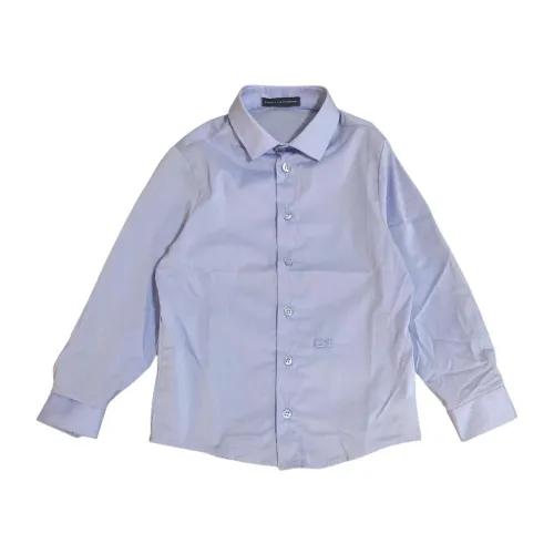 Daniele Alessandrini , Kids Blue Long Sleeve Shirt with Logo Embroidery ,Blue male, Sizes: