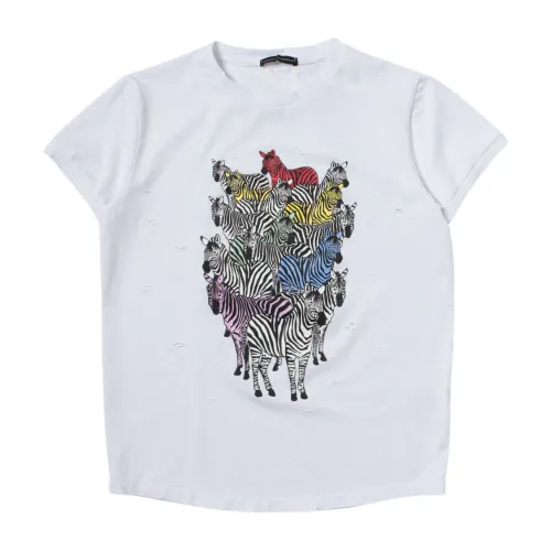 Daniele Alessandrini , Kids White Zebra Print T-shirt with Ripped Detail ,White male, Sizes: