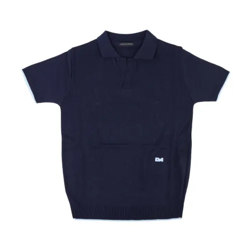 Daniele Alessandrini , Navy Blue Polo Shirt Ribbed Trim ,Blue male, Sizes: