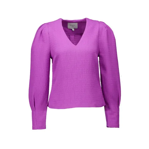 Dante 6 , Elegant Purple Top with V-Neck and Puffed Shoulders ,Purple female, Sizes:
