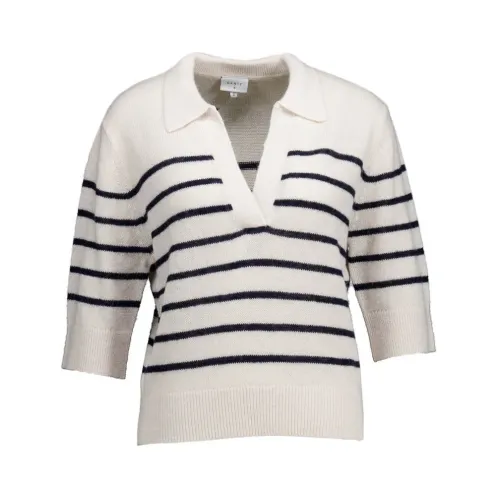 Dante 6 , Offwhite Striped Polo Sweater ,White female, Sizes: