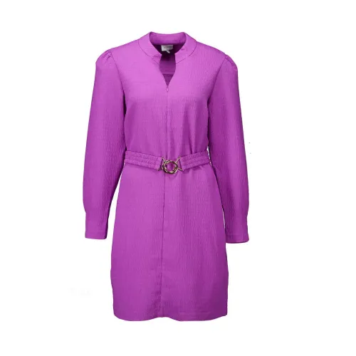 Dante 6 , Purple Structured Dress with High Neck and Zipper ,Purple female, Sizes: