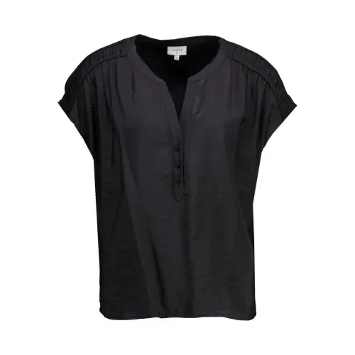 Dante 6 , Stylish Black Top with V-Neck and Pleated Details ,Black female, Sizes: