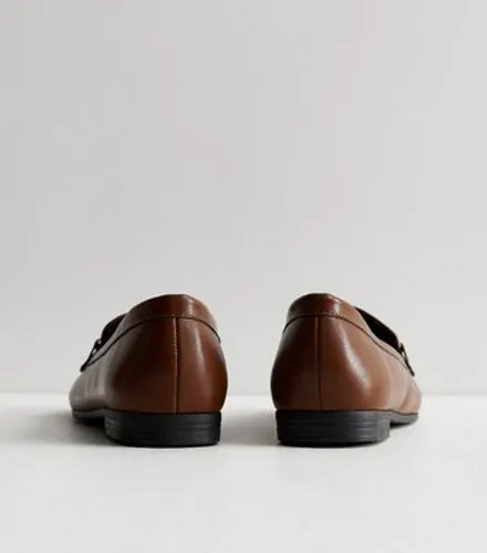 Dark Brown Leather-Look Snaffle Trim Loafers New Look
