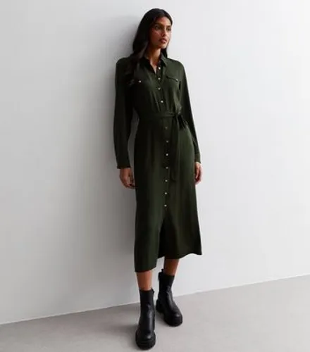 Dark Green Belted Utility Midaxi Shirt Dress New Look