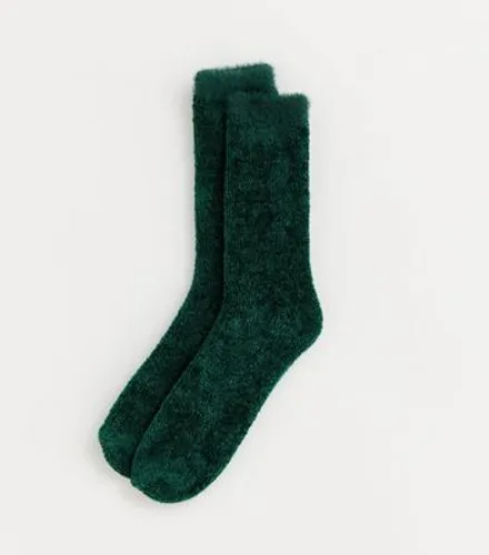 Dark Green Fluffy Socks New Look