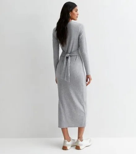 Dark Grey Ribbed Jersey Split Hem Midaxi Dress New Look