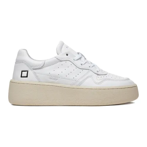 D.a.t.e. , White Leather Low Sneakers with Perforated Toe ,White female, Sizes: