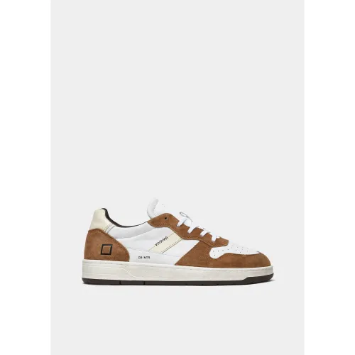 D.a.t.e. , White Leather Low Top Sneakers with Brown Suede Inserts ,Brown male, Sizes: