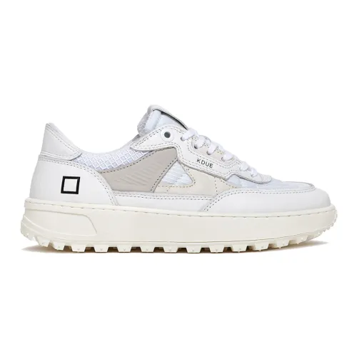 D.a.t.e. , White Leather Sneakers with Gray Details ,White female, Sizes: