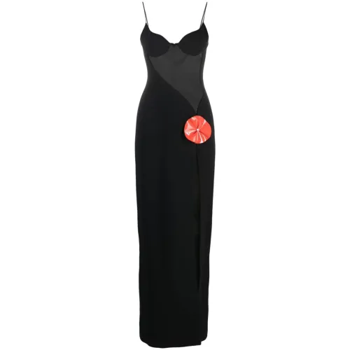 David Koma , Black Flower Detail Long Dress ,Black female, Sizes:
