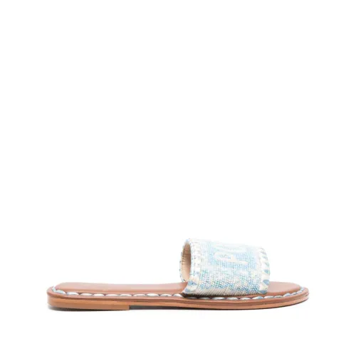 De Siena , Clear Blue Beaded Sandals ,Blue female, Sizes: