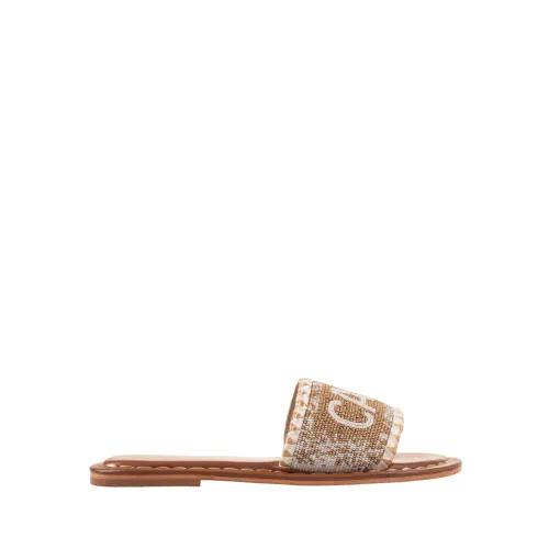 De Siena , White Leather Low Sandals with Gold Detail ,Brown female, Sizes:
