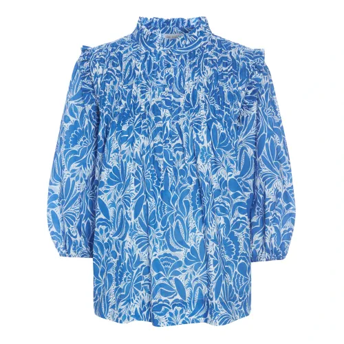Dea Kudibal , Blue Printed Cotton Blouse with Ruffled Neckline ,Multicolor female, Sizes: